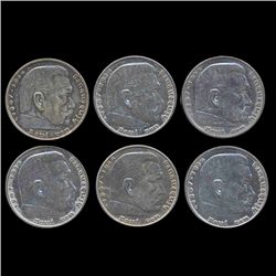 1936-39 Nazi Germany 5 Mark Hi Grade 6 Pcs (COI-8212)