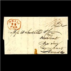 1835 Philadelphia Stampless Cover SCARCE (STM-1999)