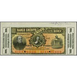 Chile. Banco Credito Unido Specimen Banknote