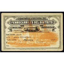 Mexico. Mexico Railroad Pass Specimen.