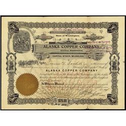 Alaska. Alaska Copper Co. Stock Certificate