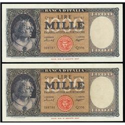 Italy. Bank of Italy Banknote Pair.