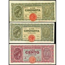 Italy. Bank of Italy Banknote Trio.