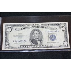 1953-B US Silver Certificate $5; Blue Seal