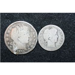 1899 Barber Half Dollar & 1905 Barber Quarter; Low Grade; Lot of 2