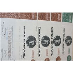 Faberge Inc. Stock Certificate Dated 1969 (4) & Faberge Inc. Stock Certificate Dated 1972 (1); Lot o