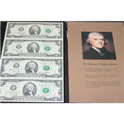 2003 US Federal Reserve Note $2; Atlanta GA Reserve; Lot of 4; Uncut Bills