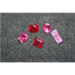 Loose Synthetic Pink & Red Gemstones; Lot of 5