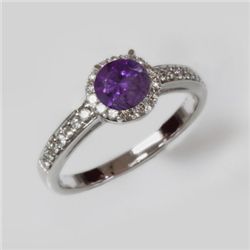 Natural 1.35 ct 2.97g Amethyst & Diamond 14k WG Ring