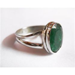 Natural 18.70 ctw Emerald Oval Ring .925 Sterling