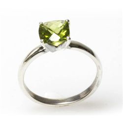 Natural 2ctw Peridot Checker Board .925 Sterling Ring