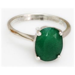 Natural 1.3 ctw Emerald Oval .925 Sterling Silver Ring