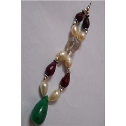 Natural 80.05ct Pearl,Emerald,Ruby Pendant .925 Sterlin