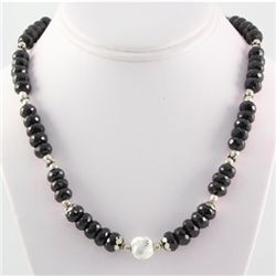 381.5ctw Faceted Black Onyx Silver Necklace