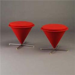Pair of rare VERNOR PANTON Cone stools uphols