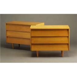 Pair of early JENS RISOM for KNOLL three-draw