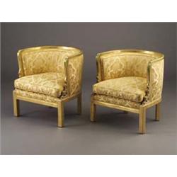 Pair of JAMES MONT gilt-wood barrel chairs up