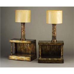 Pair of JAMES MONT end tables with gilded and