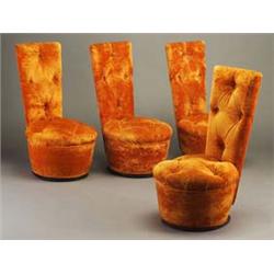 Four JAMES MONT tall back chairs, fully uphol