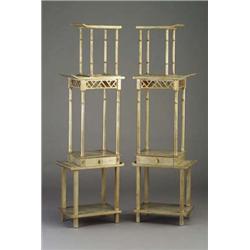 Pair of JAMES MONT silvered pagoda-style shel