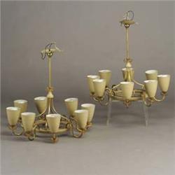 Pair of seven-light chandeliers designed by T