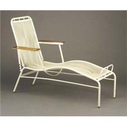 Rare JULES LELEU white chaise longue by JEAN