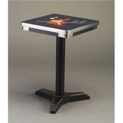 Cocktail table with a chrome-framed laminate