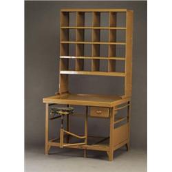 French post office desk, c. 1964, a tan ename