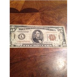 1934 Series WWII $5 Hawaii Silver Certificate Emergency Currency
