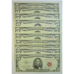 ( 10 ) $5.00 RED SEAL NOTES VF OR BETTER