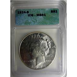 1924-S PEACE DOLLAR ICG MS61 NICE COIN