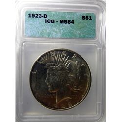 1923-D PEACE DOLLAR ICG MS64 BLAST WHITE