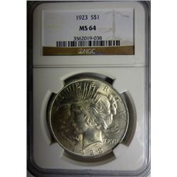 1923 PEACE DOLLAR NGC MS63 NICE COIN!