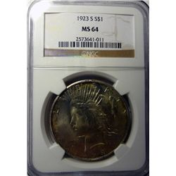1923-S PEACE DOLLAR NGC MS64, SUPER NICE!