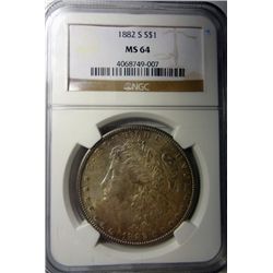 1882-S MORGAN DOLLAR NGC MS64 RAINBOW COLORS!