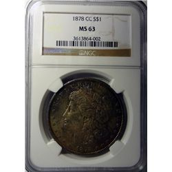 1878-CC MORGAN DOLLAR NGC MS63 RAINBOW COLOR!