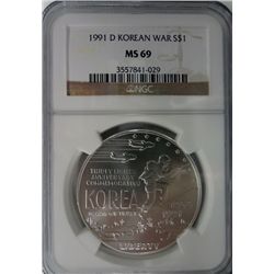 1991D KOREAN DOLLAR NGC MS69