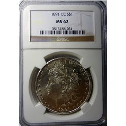 1891-CC MORGAN DOLLAR NGC MS62