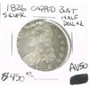 Image 1 : 1826 CAPPED BUST SILVER HALF DOLLAR *EXTREMELY RARE AU-50 HIGH GRADE* REDBOOK VALUE $450.00+!!