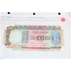 India 100 Rupees Foreign Bank Note