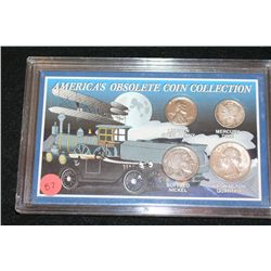 America's Obsolete Coin Collection; Lincoln Steel Penny, Mercury Dime, Buffalo Nickel & Washington Q