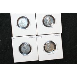 1943, 1943-D & 1943-S Steel Lincoln Wheat Back Penny; Lot of 4