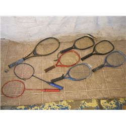 6 Small Tennis Rackets, 2 Badminton Rackets