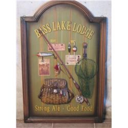 Wooden "bass Lake Lodge" Sign