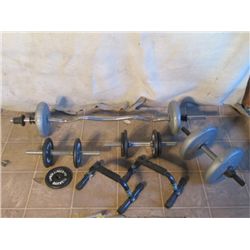 Curl Bar With Weights, Dumb Bells With Screw On