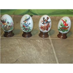 4  Avon Collector Eggs With Individual Wood Stands