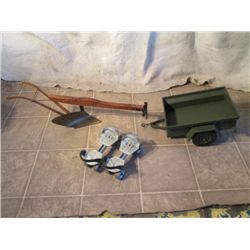 Vintage Super Skates, Toy Jeep Trailer, & Toy Plow