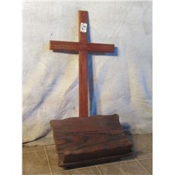 Wooden Cross With Podium Wooden Bible Stand