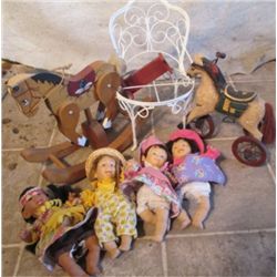 4 Small Baby Dolls, 2 Relic Toy Horses, And Small