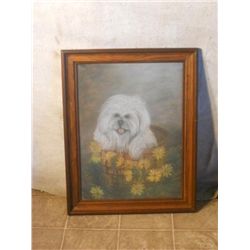 Wood Framed Print Of Dog In Basket